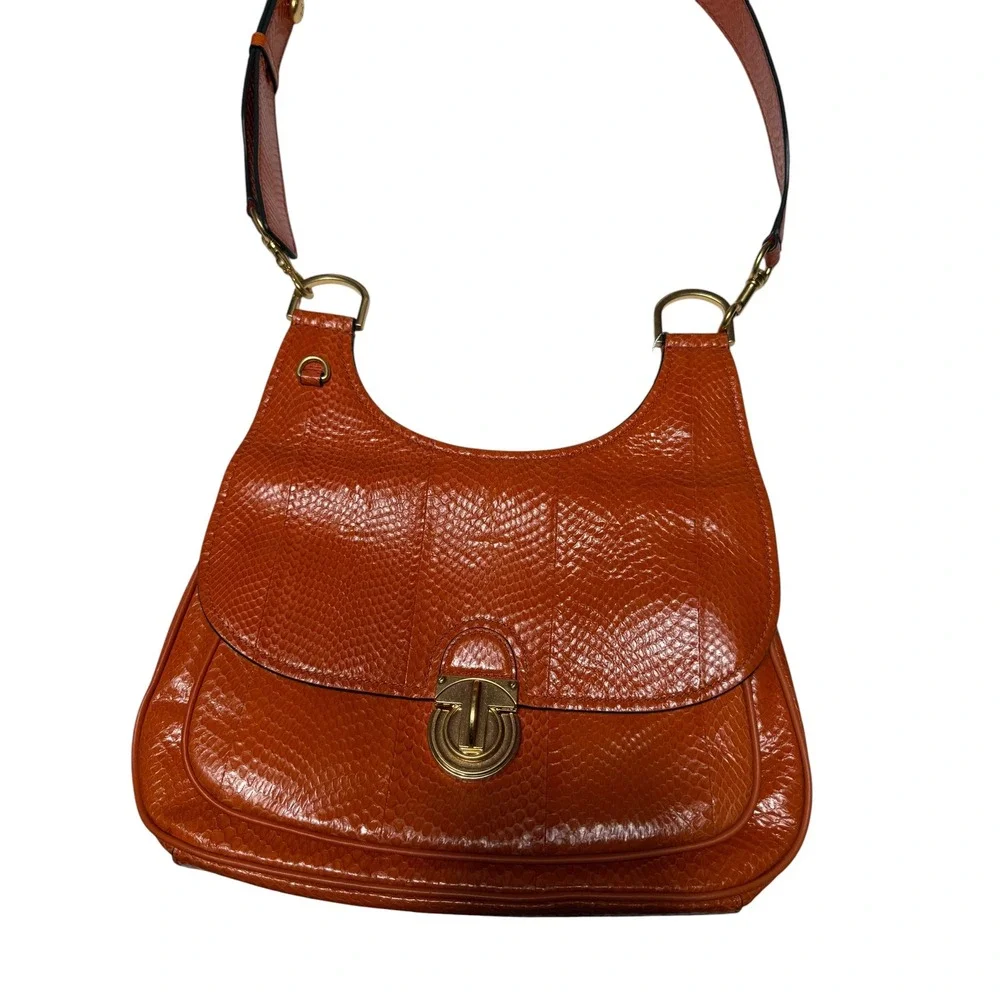 Tory Burch James Snake Large Saddle Bag Pomander Orange OS